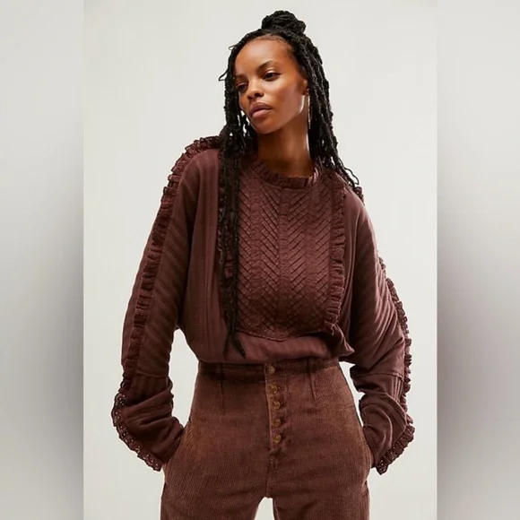 NWT Free People More Romance Top in Cocoa Mocha Size XS and Small - Picture 1 of 9